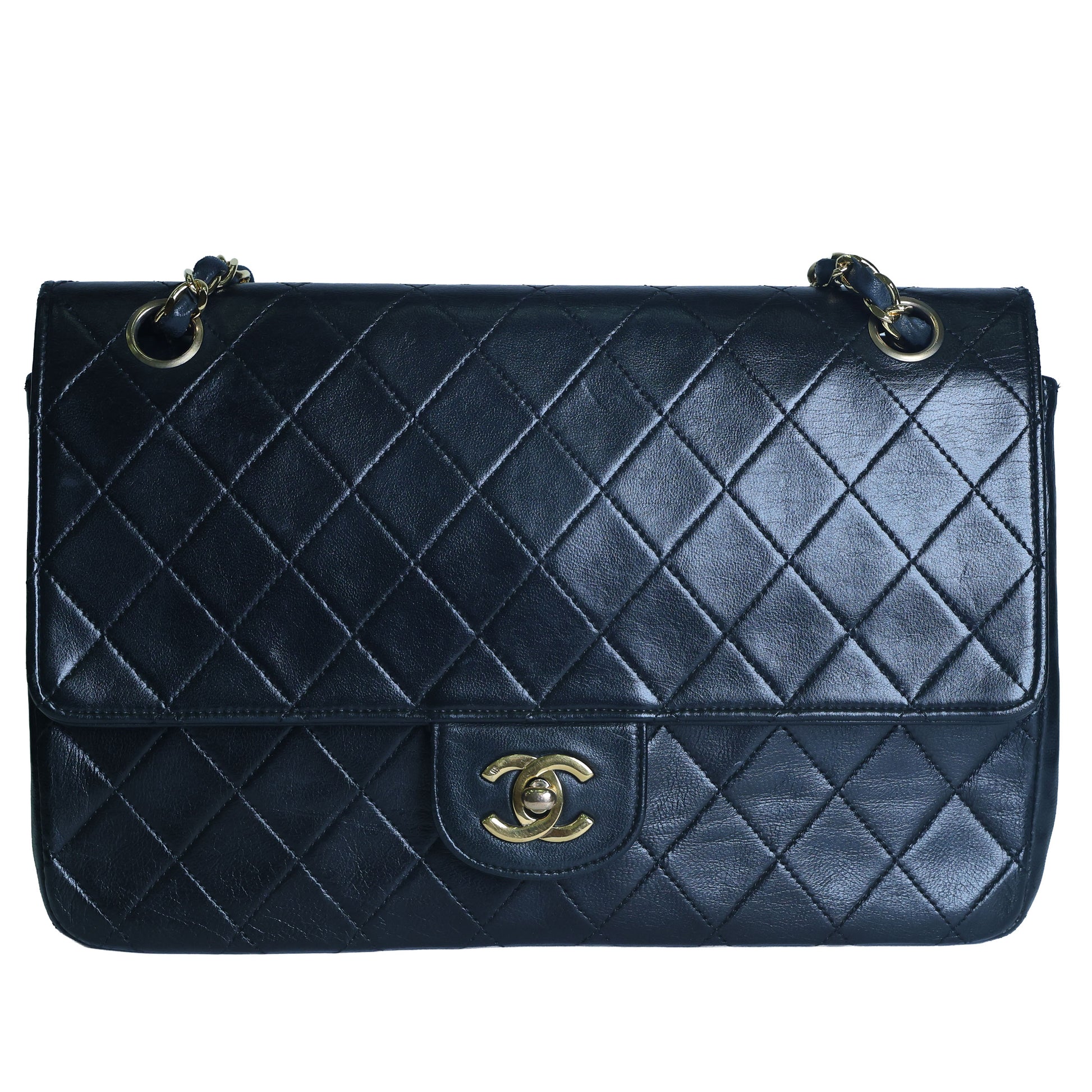 Preowned CHANEL Vintage Classic 11.12 (Medium Double Flap) Handbag A01112 Black Gold Hardware 0XXXXX2 | Luxe Again Maison