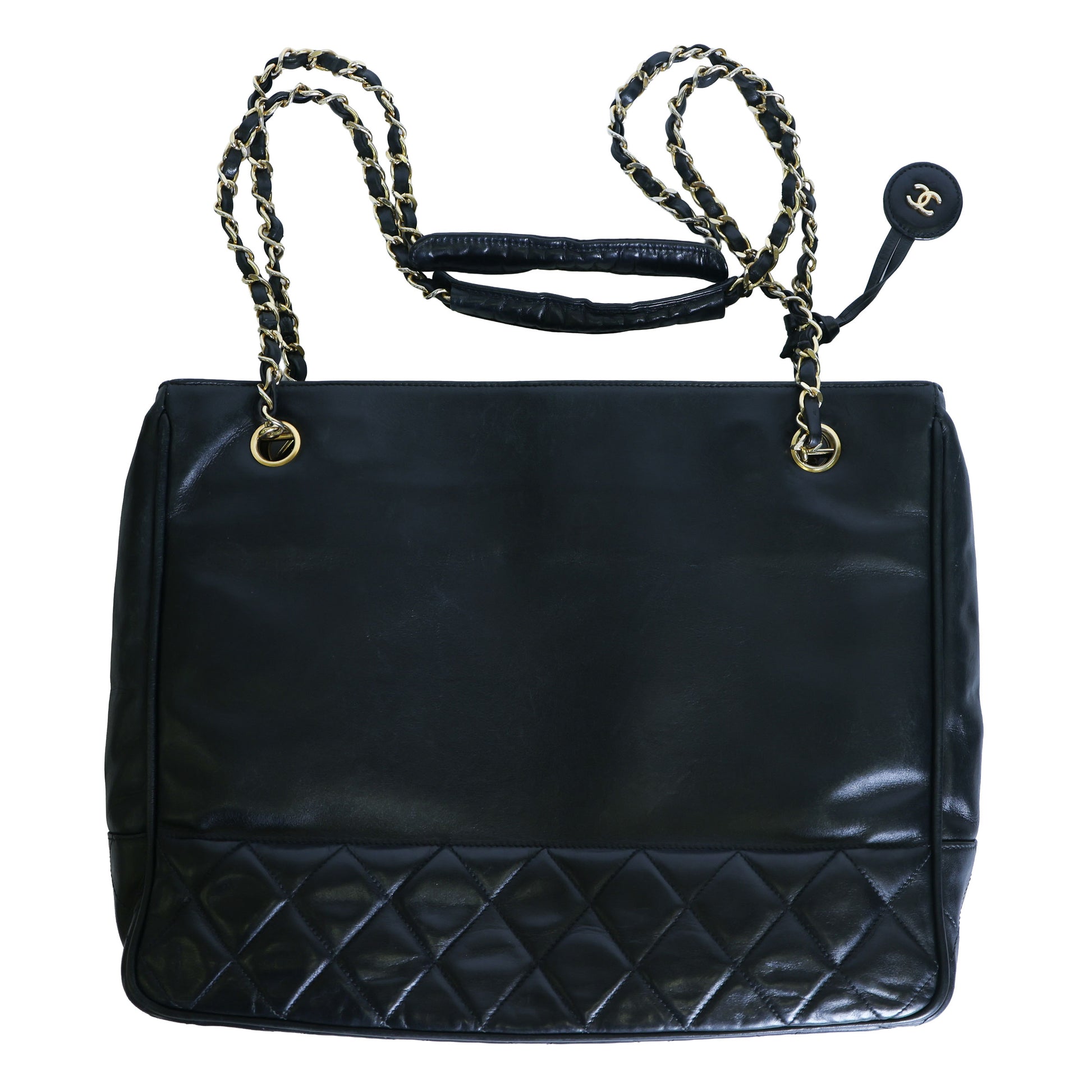 Preloved CHANEL Vintage Matelasse Lambskin Chain Tote Black Gold Tone Hardware 0 Series  | Luxe Again Maison