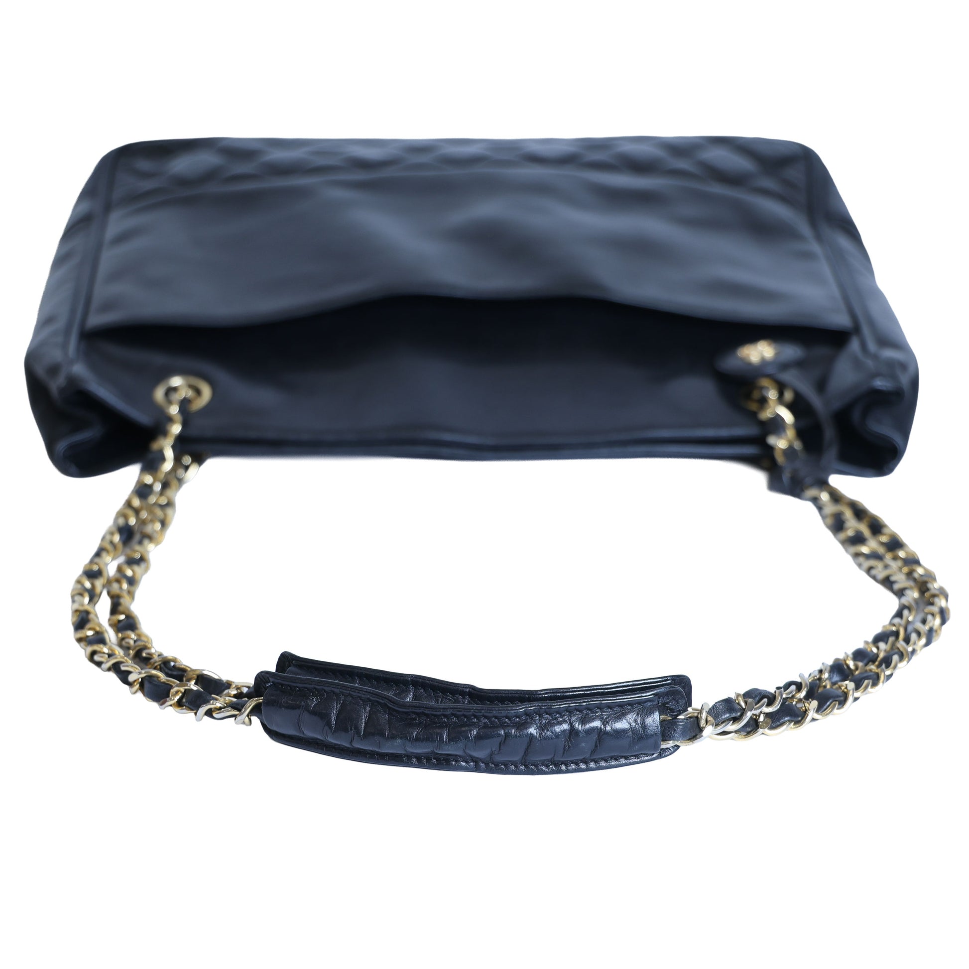 Preloved CHANEL Vintage Matelasse Lambskin Chain Tote Black Gold Tone Hardware 0 Series  | Luxe Again Maison