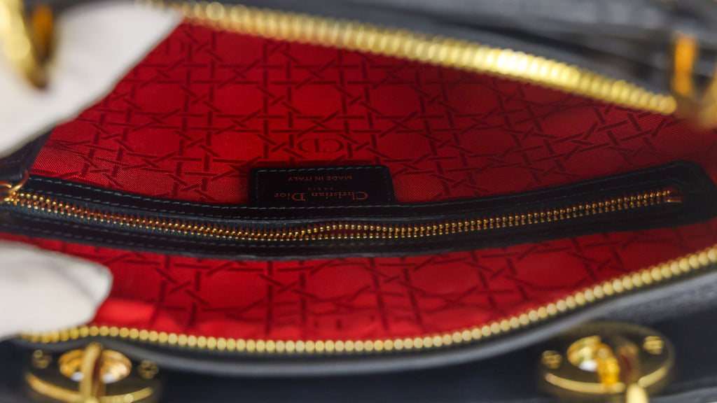 Preloved CHRISTIAN DIOR Lady Dior Cannage Leather Gold Hardware Black Large | Luxe Again Maison