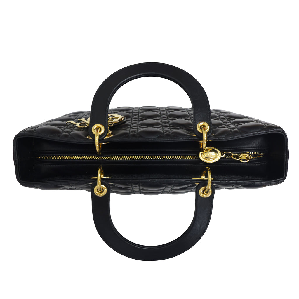 Preloved CHRISTIAN DIOR Lady Dior Cannage Leather Gold Hardware Black Large | Luxe Again Maison