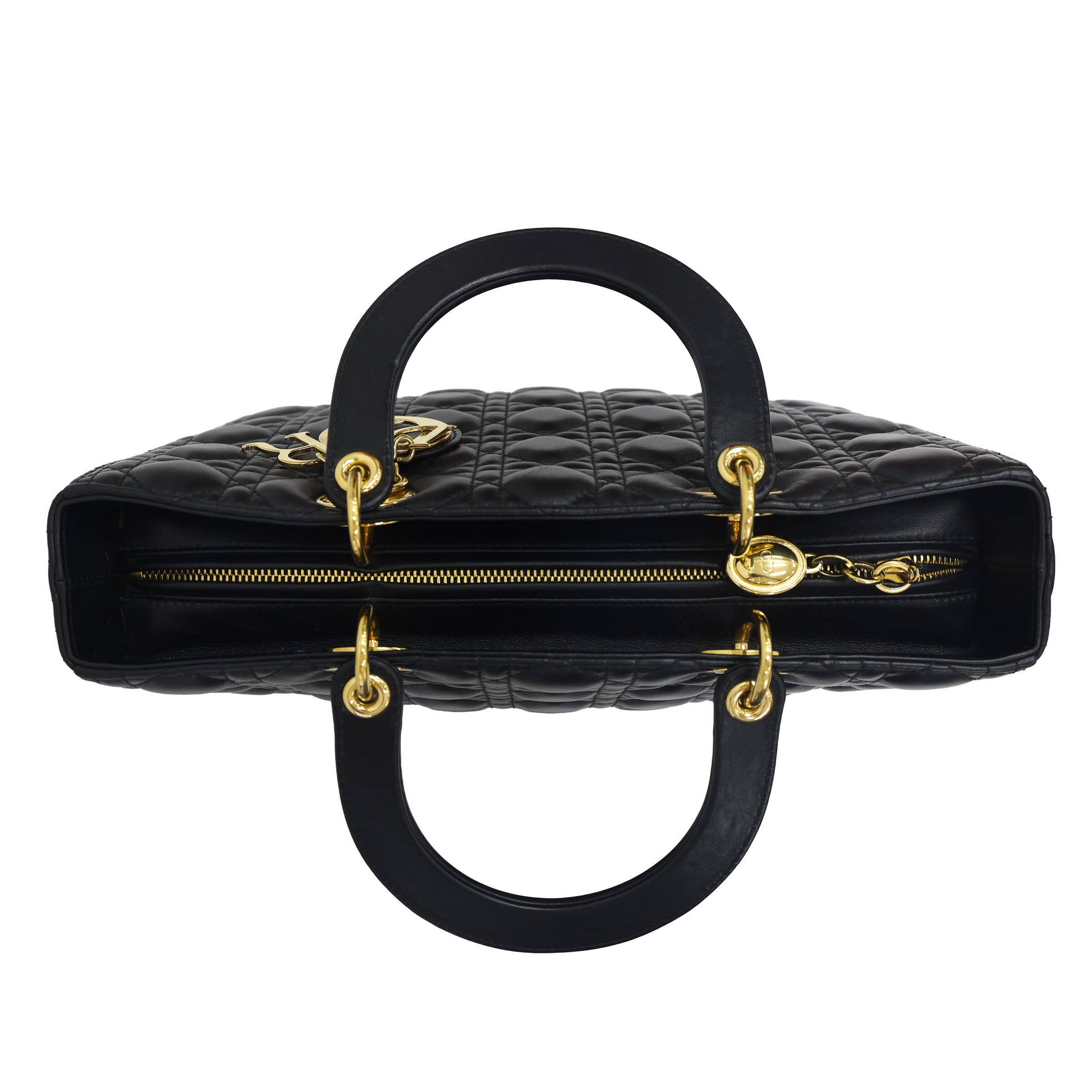 Preloved CHRISTIAN DIOR Lady Dior Cannage Leather Gold Hardware Black Large | Luxe Again Maison