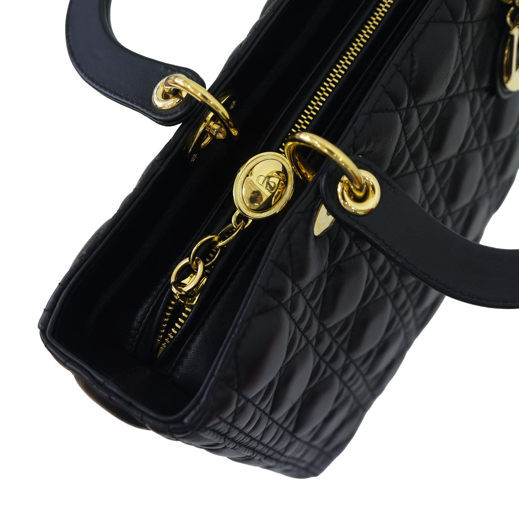 Preloved CHRISTIAN DIOR Lady Dior Cannage Leather Gold Hardware Black Large | Luxe Again Maison