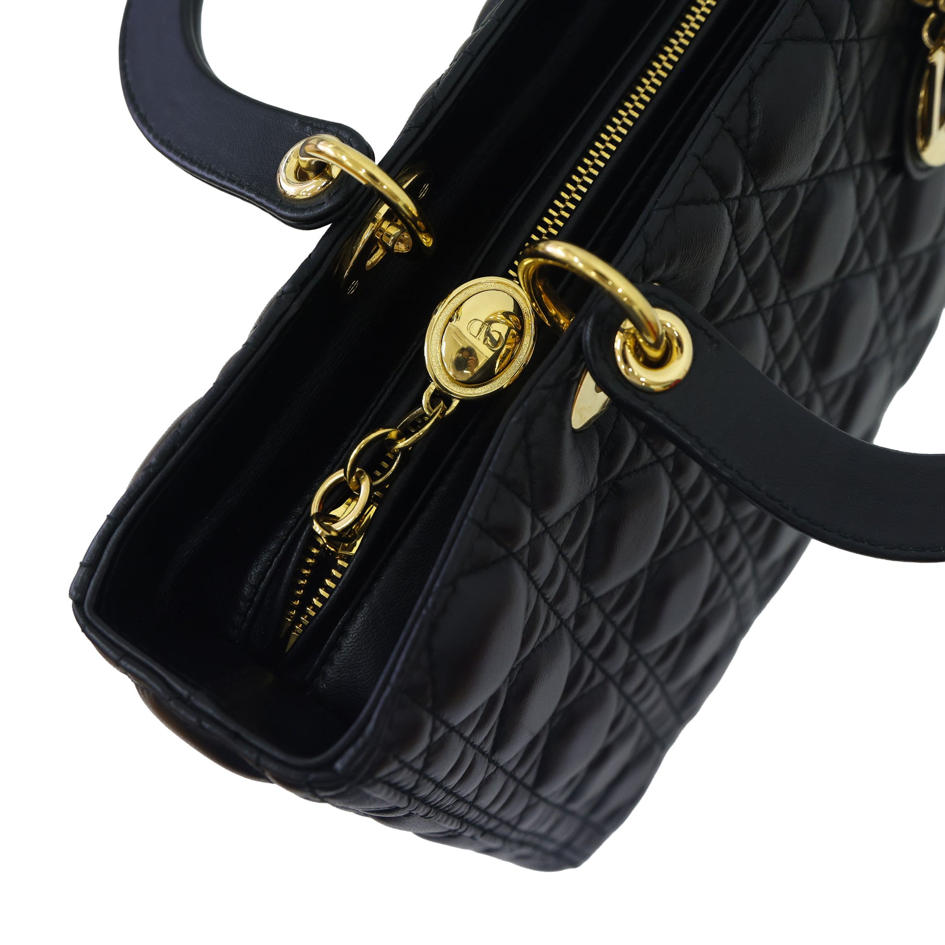 Preloved CHRISTIAN DIOR Lady Dior Cannage Leather Gold Hardware Black Large | Luxe Again Maison