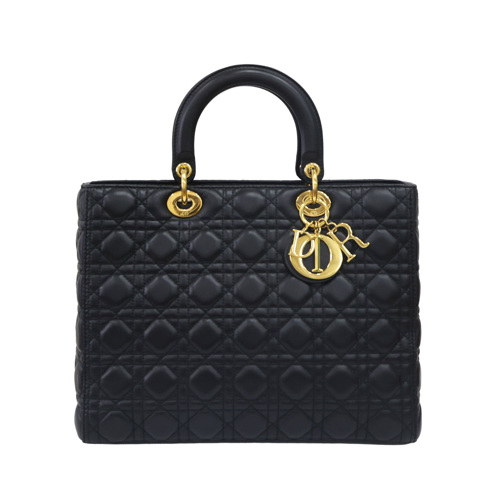 Preloved CHRISTIAN DIOR Lady Dior Cannage Leather Gold Hardware Black Large | Luxe Again Maison