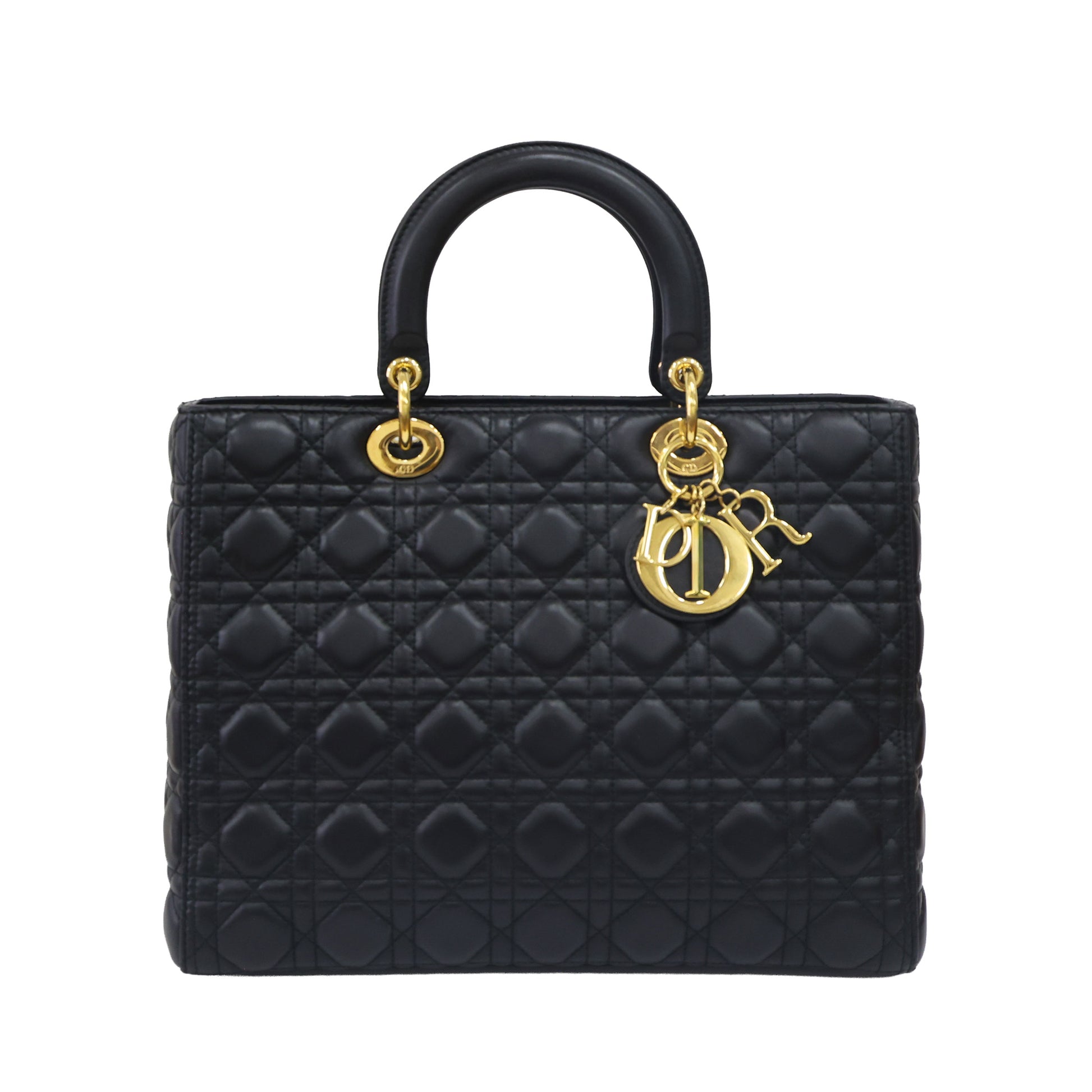 Preloved CHRISTIAN DIOR Lady Dior Cannage Leather Gold Hardware Black Large | Luxe Again Maison