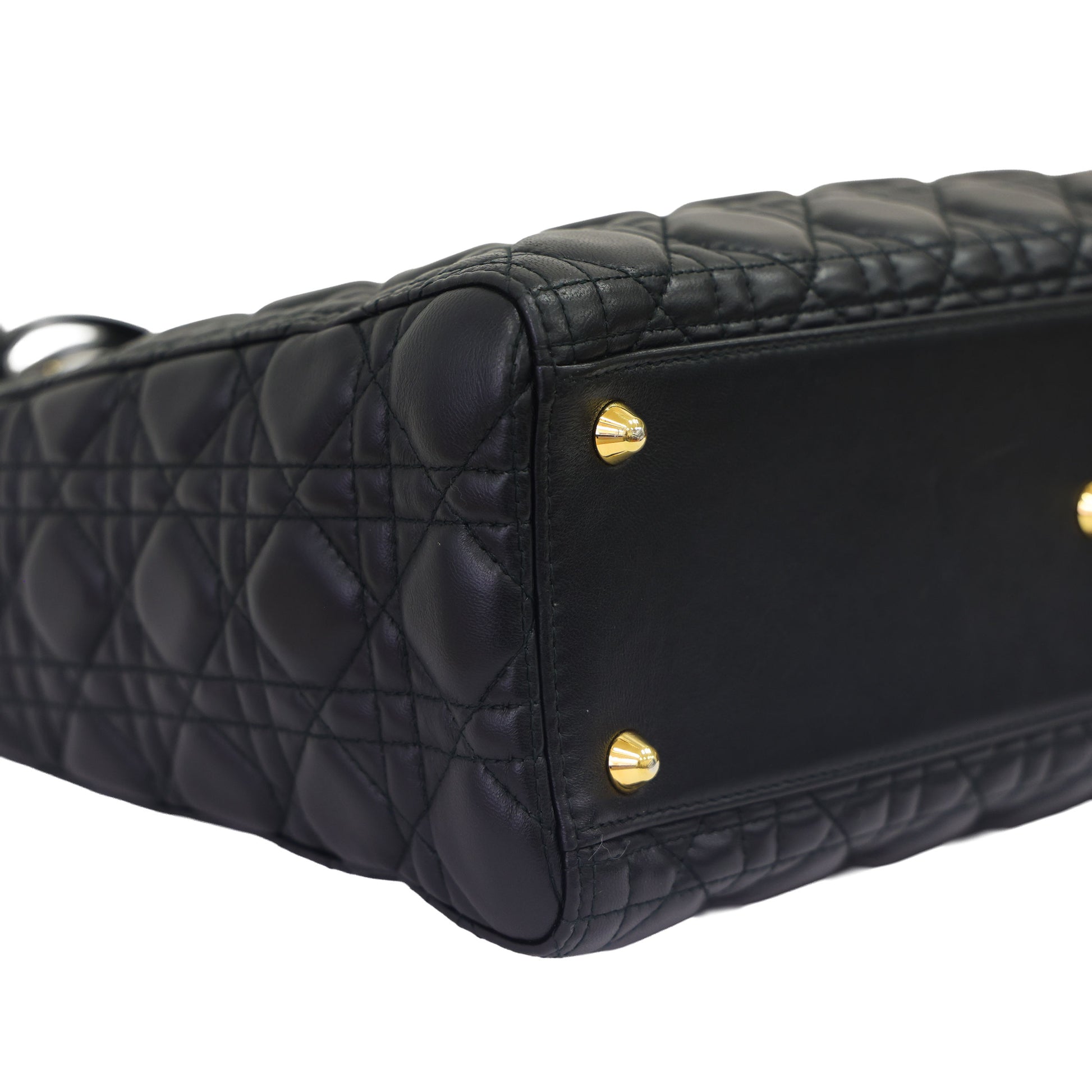 Preloved CHRISTIAN DIOR Lady Dior Cannage Leather Gold Hardware Black Large | Luxe Again Maison