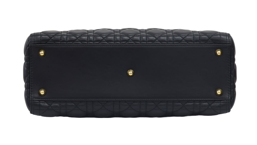 Preloved CHRISTIAN DIOR Lady Dior Cannage Leather Gold Hardware Black Large | Luxe Again Maison