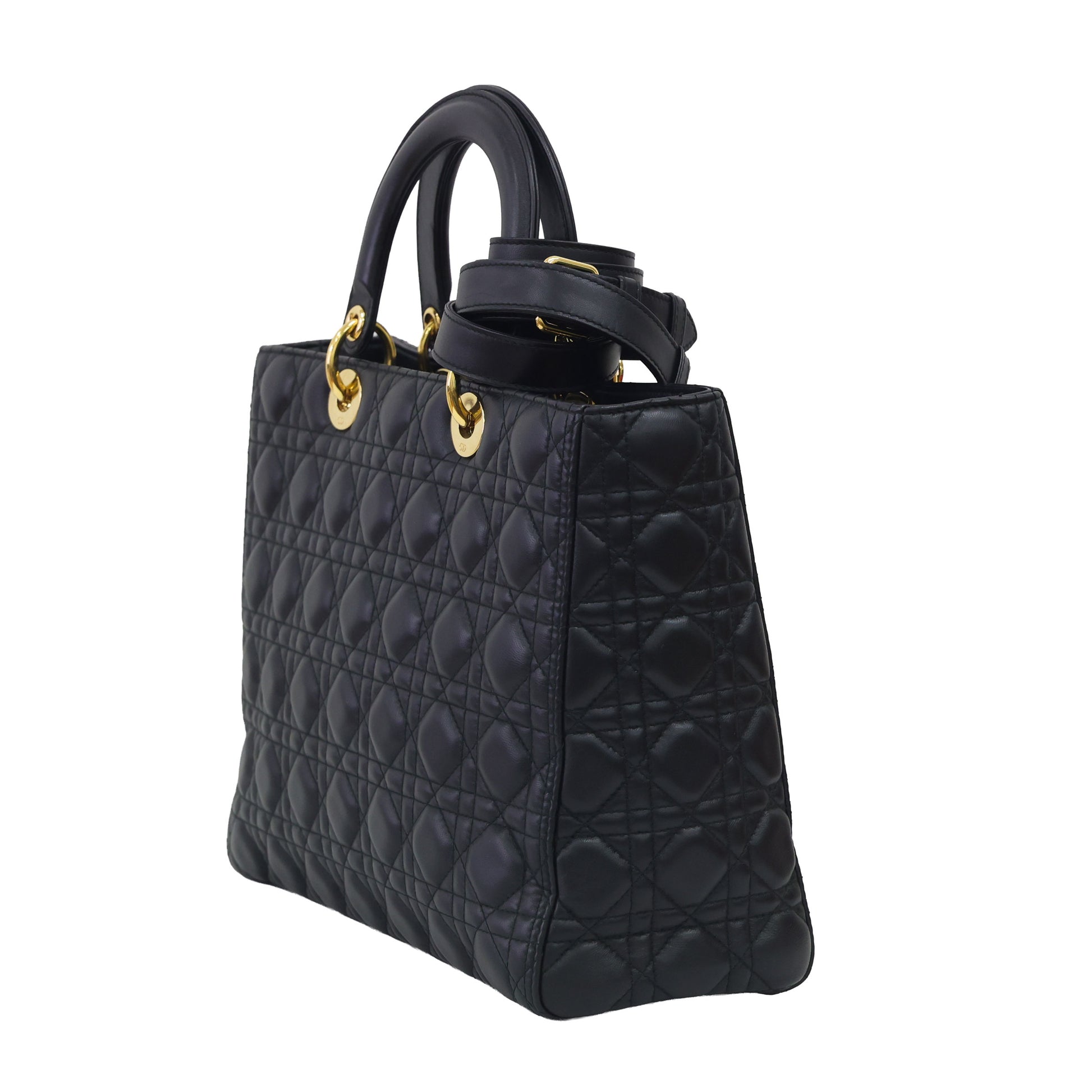 Preloved CHRISTIAN DIOR Lady Dior Cannage Leather Gold Hardware Black Large | Luxe Again Maison