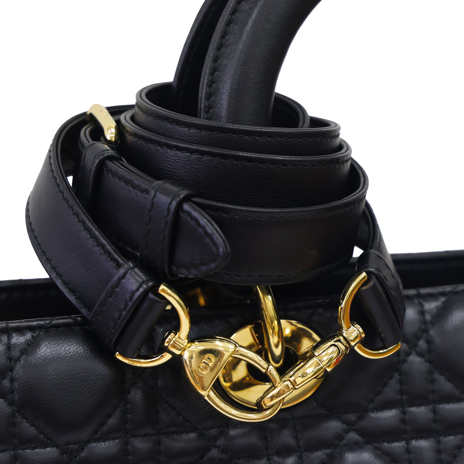 Preloved CHRISTIAN DIOR Lady Dior Cannage Leather Gold Hardware Black Large | Luxe Again Maison