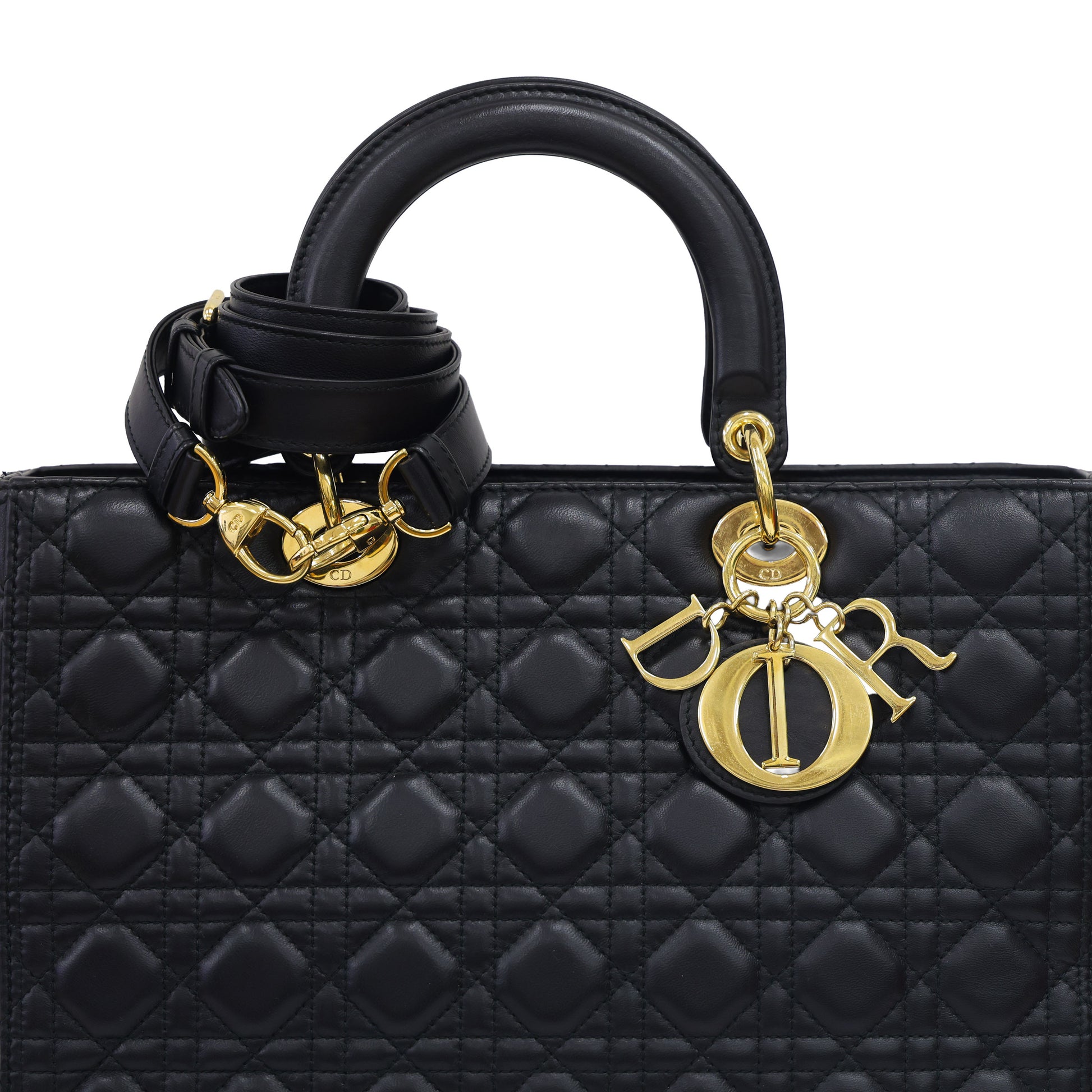 Preloved CHRISTIAN DIOR Lady Dior Cannage Leather Gold Hardware Black Large | Luxe Again Maison
