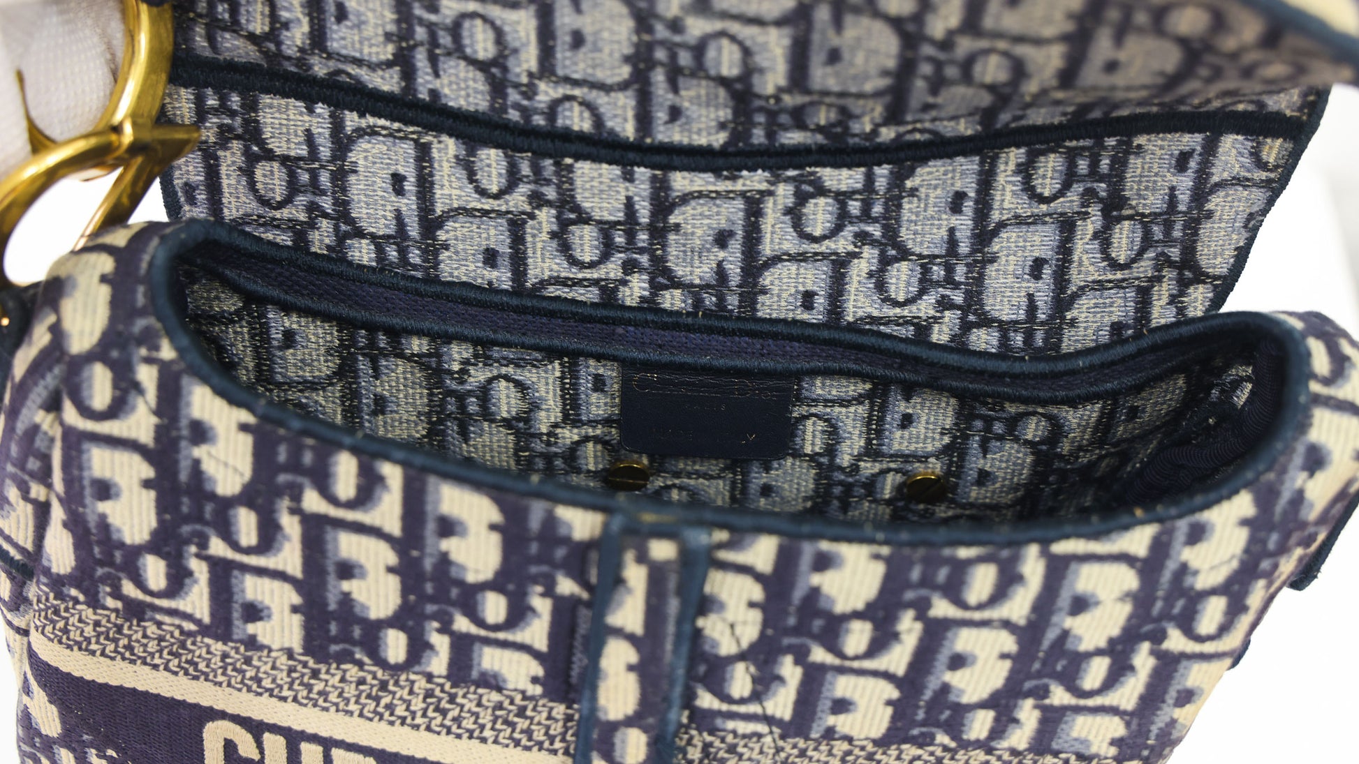 Preloved CHRISTIAN DIOR Saddle Bag Blue Dior Oblique Embroidery | Luxe Again Maison