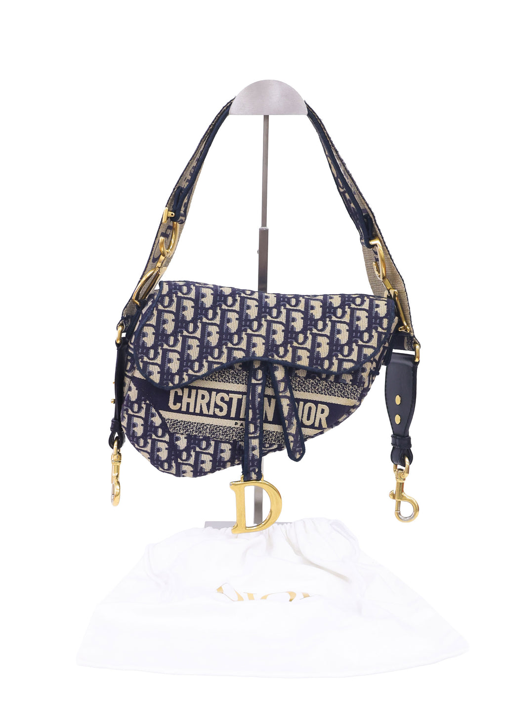 Preloved CHRISTIAN DIOR Saddle Bag Blue Dior Oblique Embroidery | Luxe Again Maison