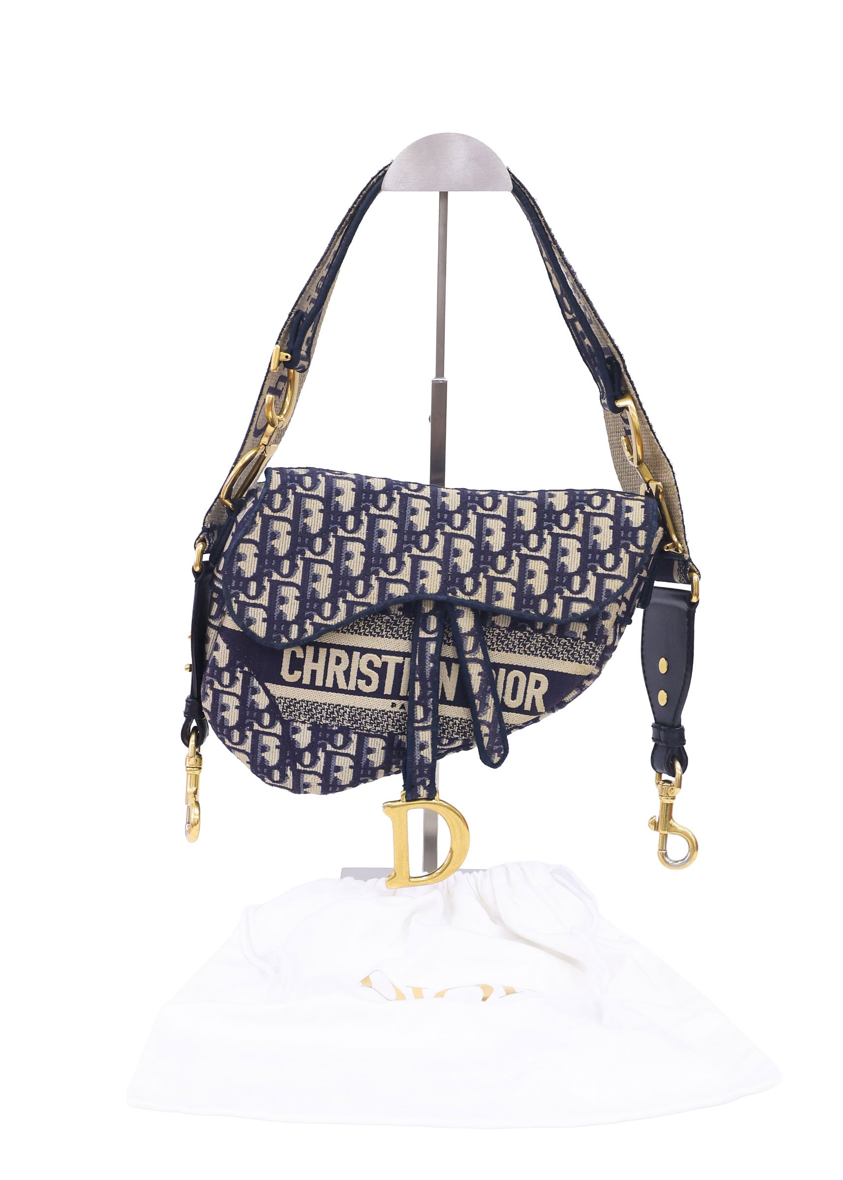 Preloved CHRISTIAN DIOR Saddle Bag Blue Dior Oblique Embroidery | Luxe Again Maison