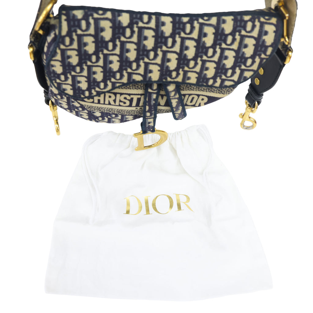 Preloved CHRISTIAN DIOR Saddle Bag Blue Dior Oblique Embroidery | Luxe Again Maison