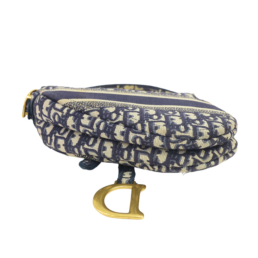 Preloved CHRISTIAN DIOR Saddle Bag Blue Dior Oblique Embroidery | Luxe Again Maison