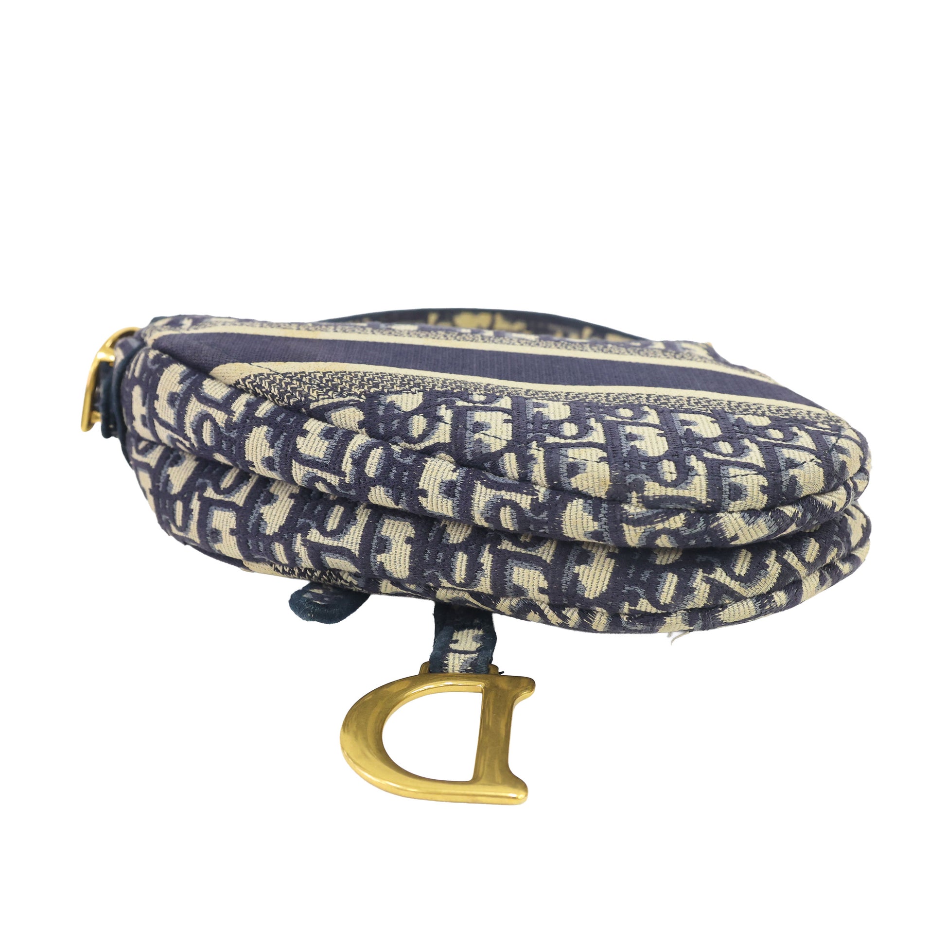 Preloved CHRISTIAN DIOR Saddle Bag Blue Dior Oblique Embroidery | Luxe Again Maison