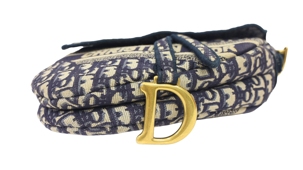 Preloved CHRISTIAN DIOR Saddle Bag Blue Dior Oblique Embroidery | Luxe Again Maison