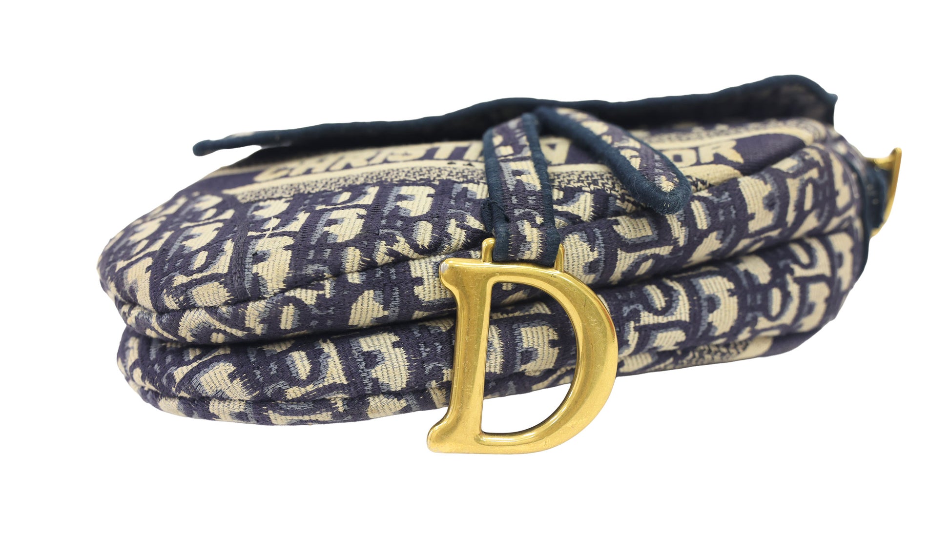 Preloved CHRISTIAN DIOR Saddle Bag Blue Dior Oblique Embroidery | Luxe Again Maison