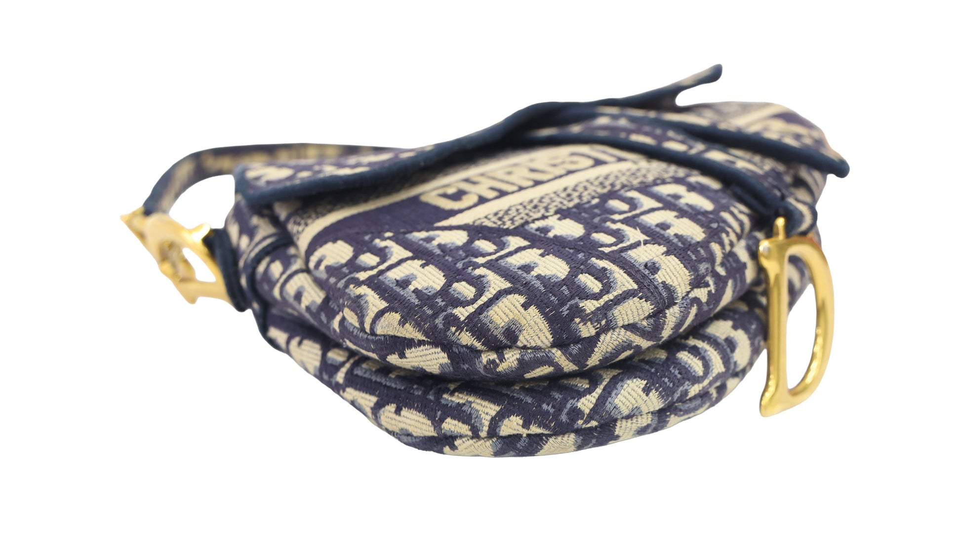 Preloved CHRISTIAN DIOR Saddle Bag Blue Dior Oblique Embroidery | Luxe Again Maison
