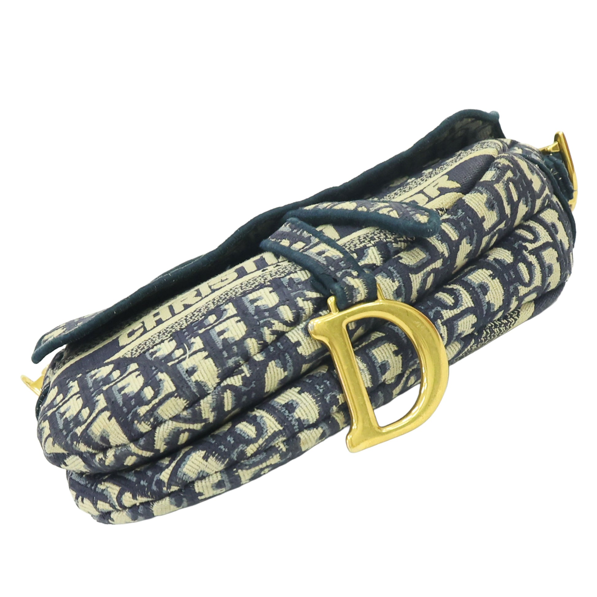 Preloved CHRISTIAN DIOR Saddle Bag Blue Dior Oblique Embroidery | Luxe Again Maison