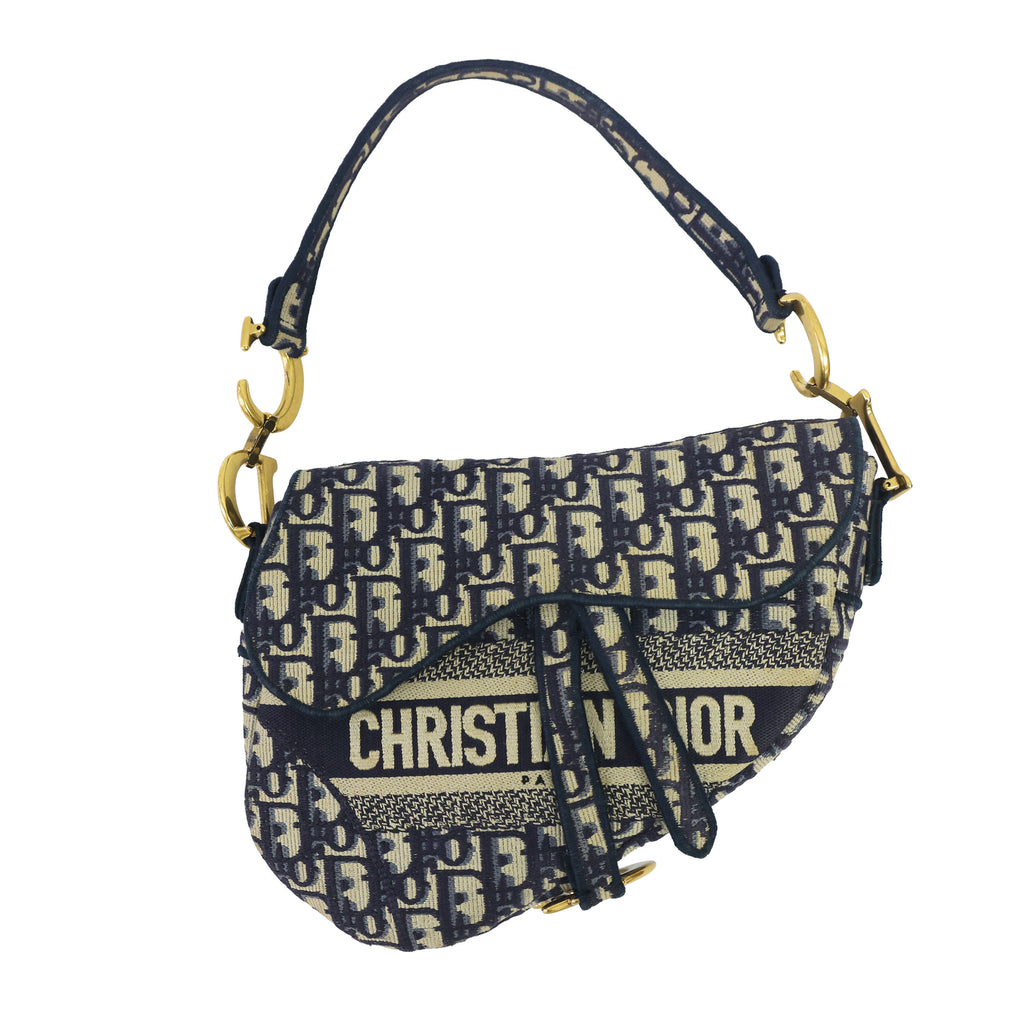 Preloved CHRISTIAN DIOR Saddle Bag Blue Dior Oblique Embroidery | Luxe Again Maison