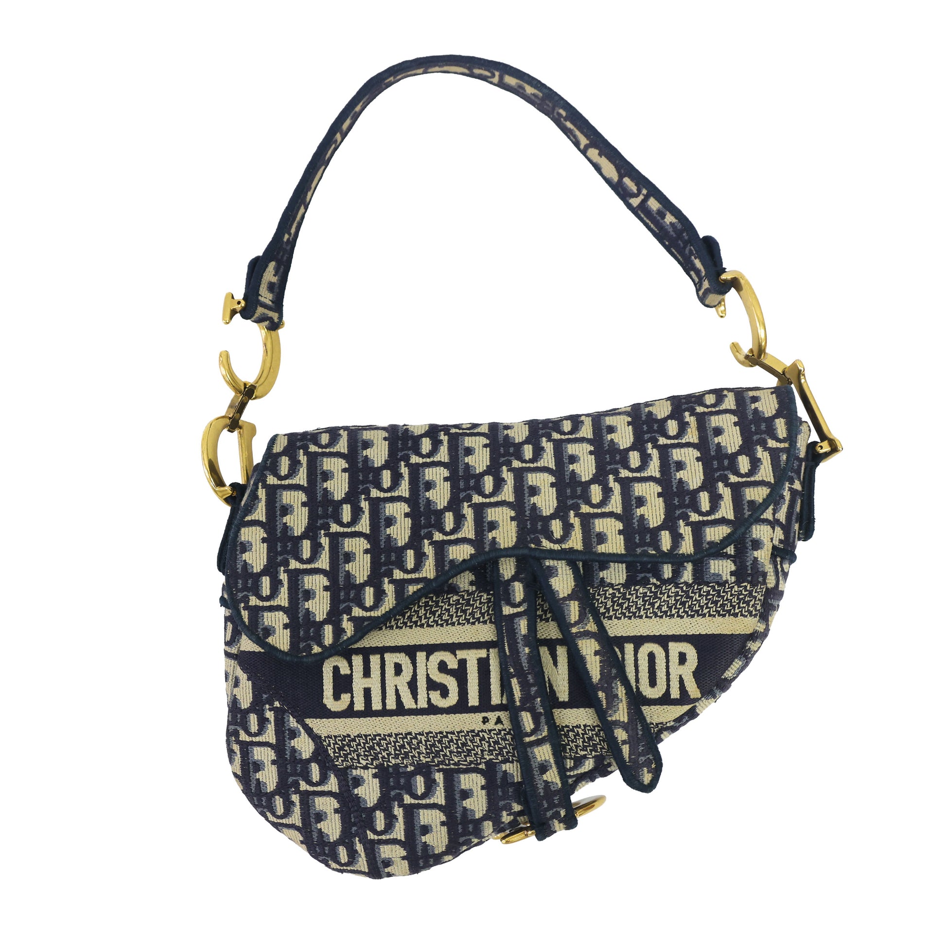 Preloved CHRISTIAN DIOR Saddle Bag Blue Dior Oblique Embroidery | Luxe Again Maison