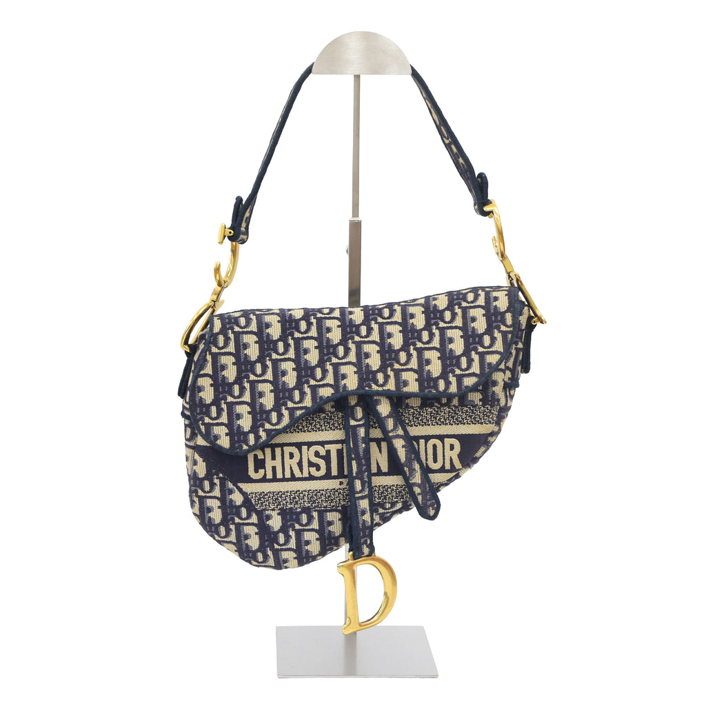 Preloved CHRISTIAN DIOR Saddle Bag Blue Dior Oblique Embroidery | Luxe Again Maison