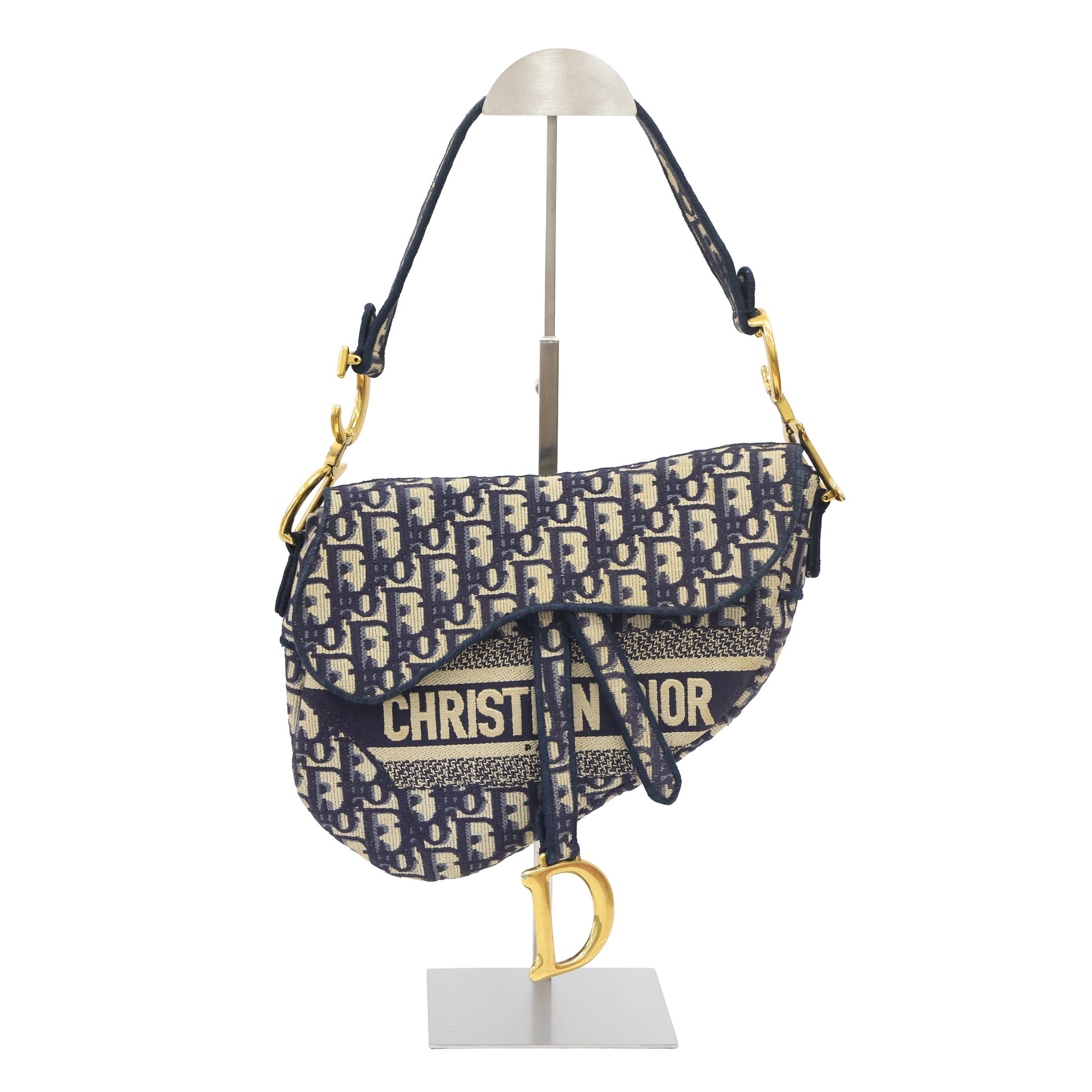 Preloved CHRISTIAN DIOR Saddle Bag Blue Dior Oblique Embroidery | Luxe Again Maison