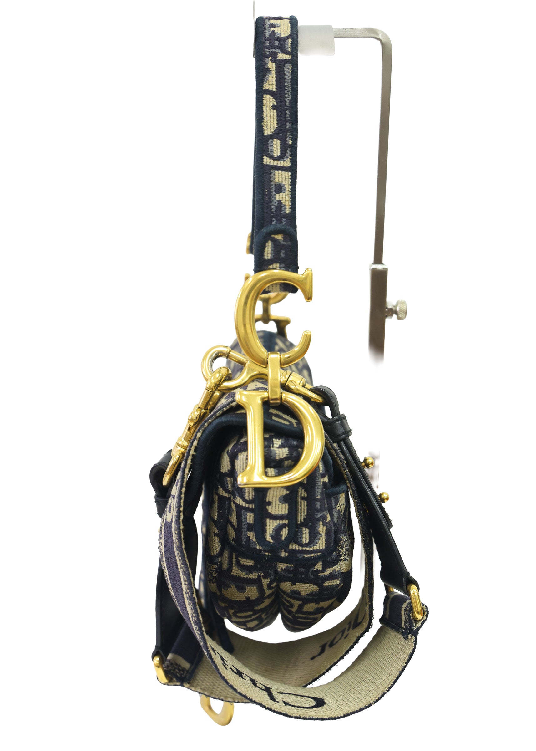 Preloved CHRISTIAN DIOR Saddle Bag Blue Dior Oblique Embroidery | Luxe Again Maison