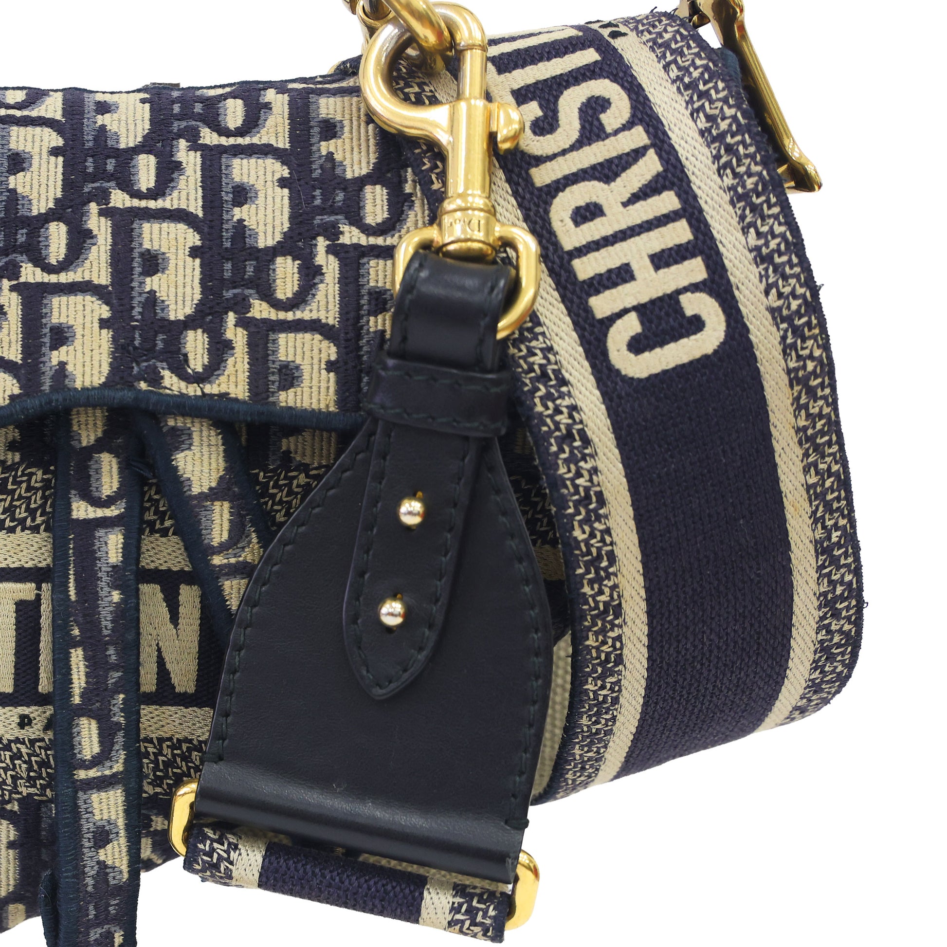 Preloved CHRISTIAN DIOR Saddle Bag Blue Dior Oblique Embroidery | Luxe Again Maison