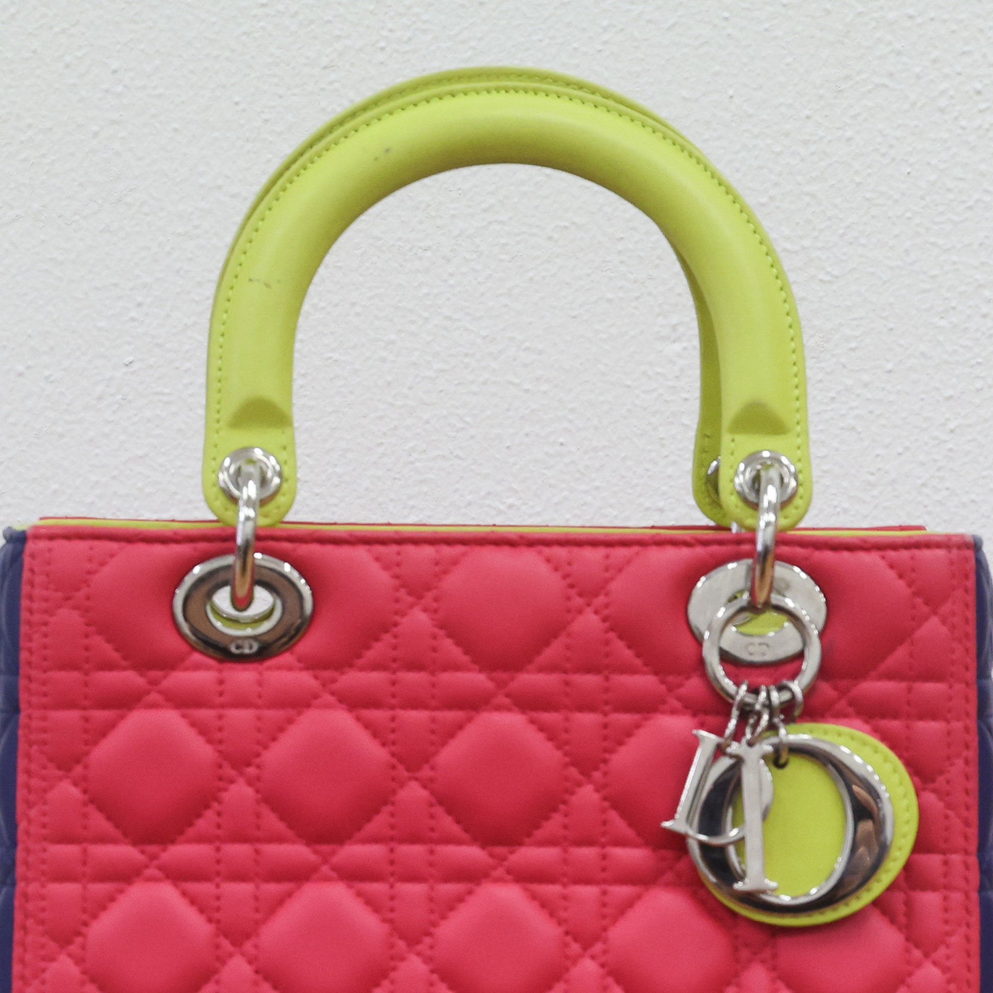 Preloved Christian Dior 2014 Lady Dior Tricolour Cannage Lambskin Medium Bag | Luxe Again Maison