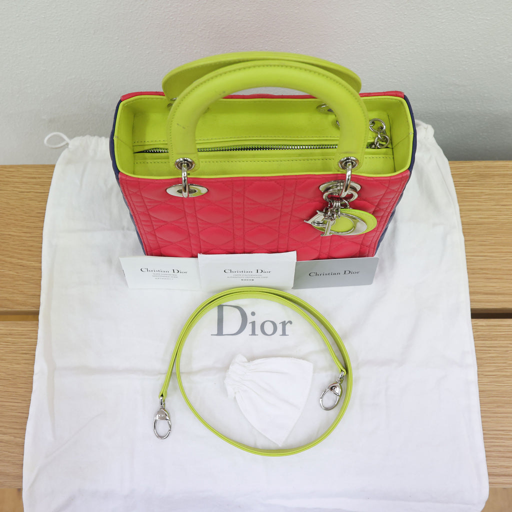 Preloved Christian Dior 2014 Lady Dior Tricolour Cannage Lambskin Medium Bag | Luxe Again Maison