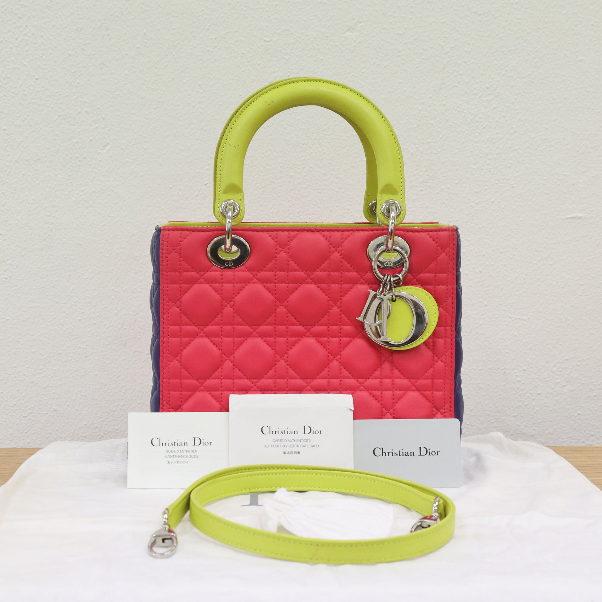 Preloved Christian Dior 2014 Lady Dior Tricolour Cannage Lambskin Medium Bag | Luxe Again Maison