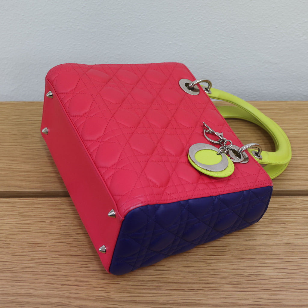 Preloved Christian Dior 2014 Lady Dior Tricolour Cannage Lambskin Medium Bag | Luxe Again Maison