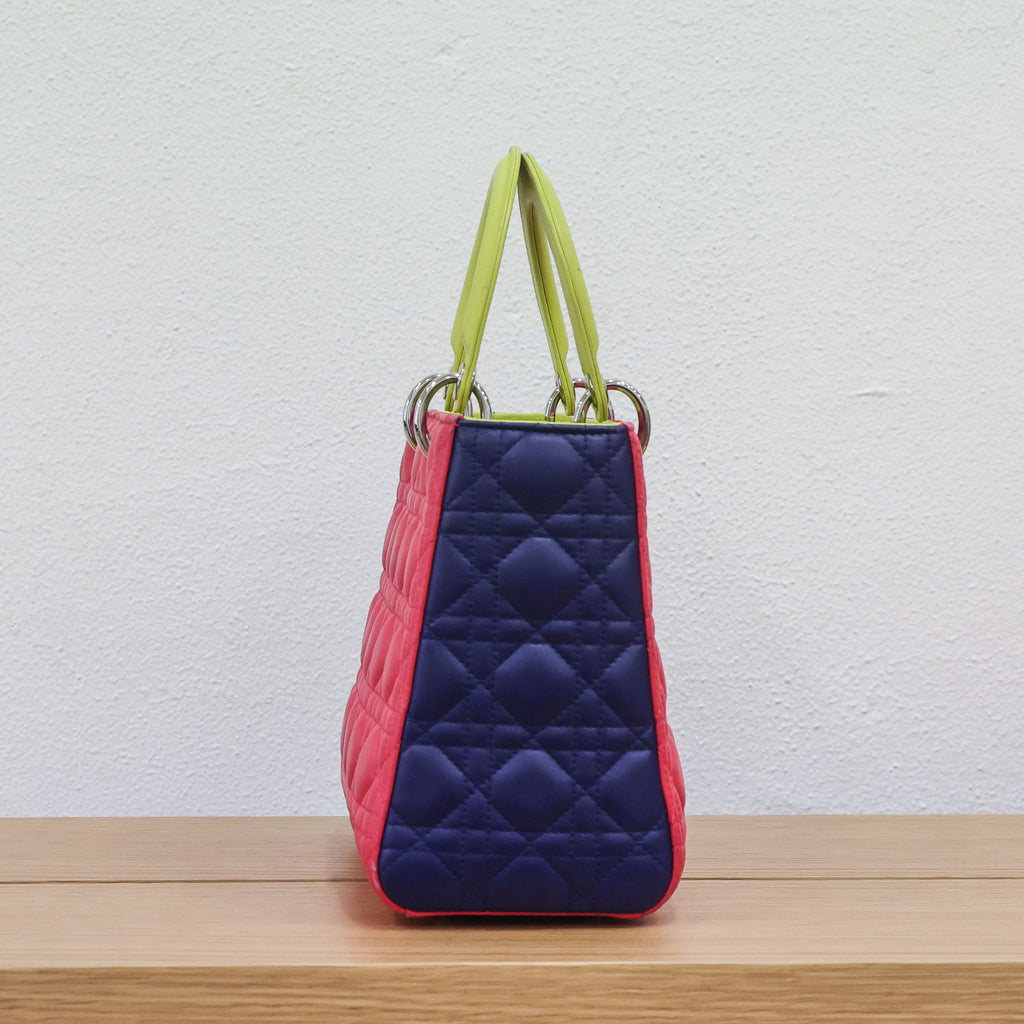 Preloved Christian Dior 2014 Lady Dior Tricolour Cannage Lambskin Medium Bag | Luxe Again Maison