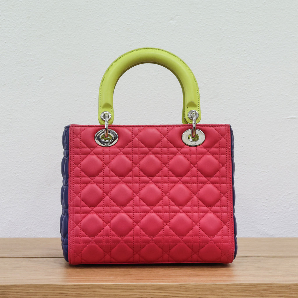 Preloved Christian Dior 2014 Lady Dior Tricolour Cannage Lambskin Medium Bag | Luxe Again Maison