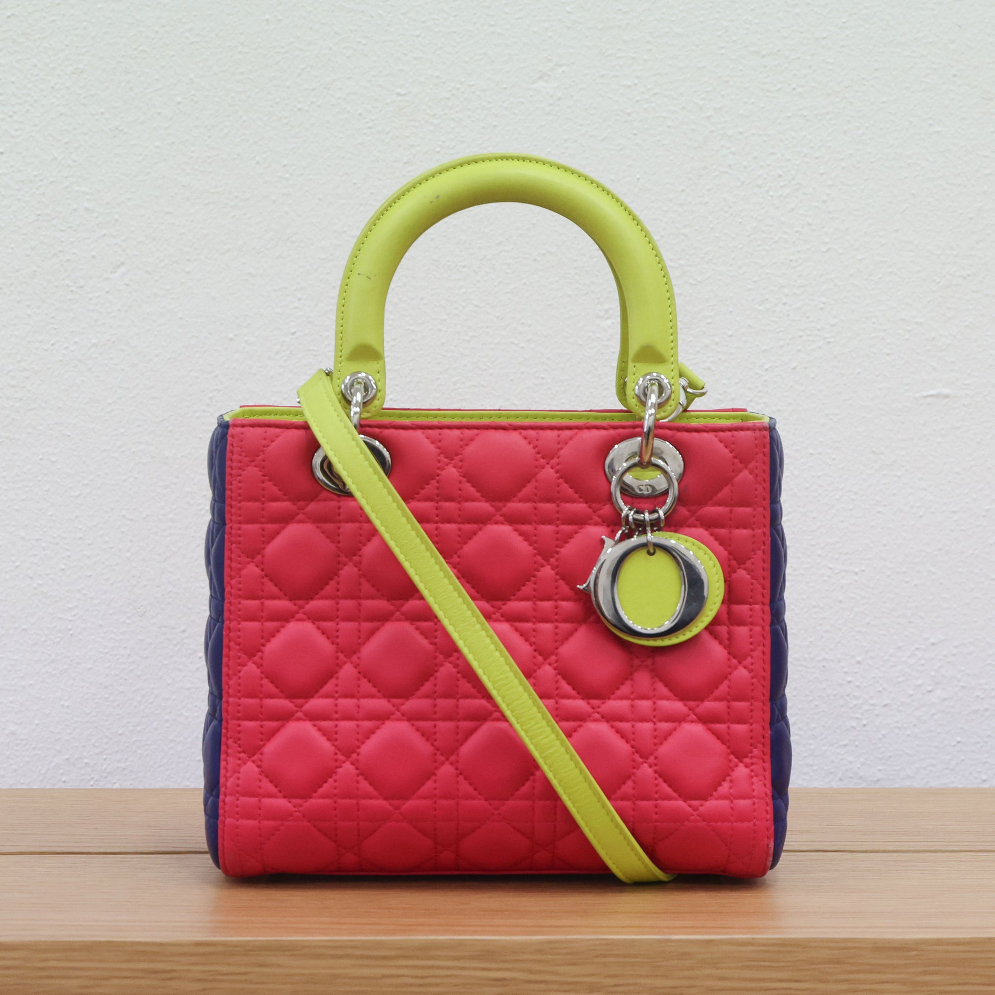 Preloved Christian Dior 2014 Lady Dior Tricolour Cannage Lambskin Medium Bag | Luxe Again Maison