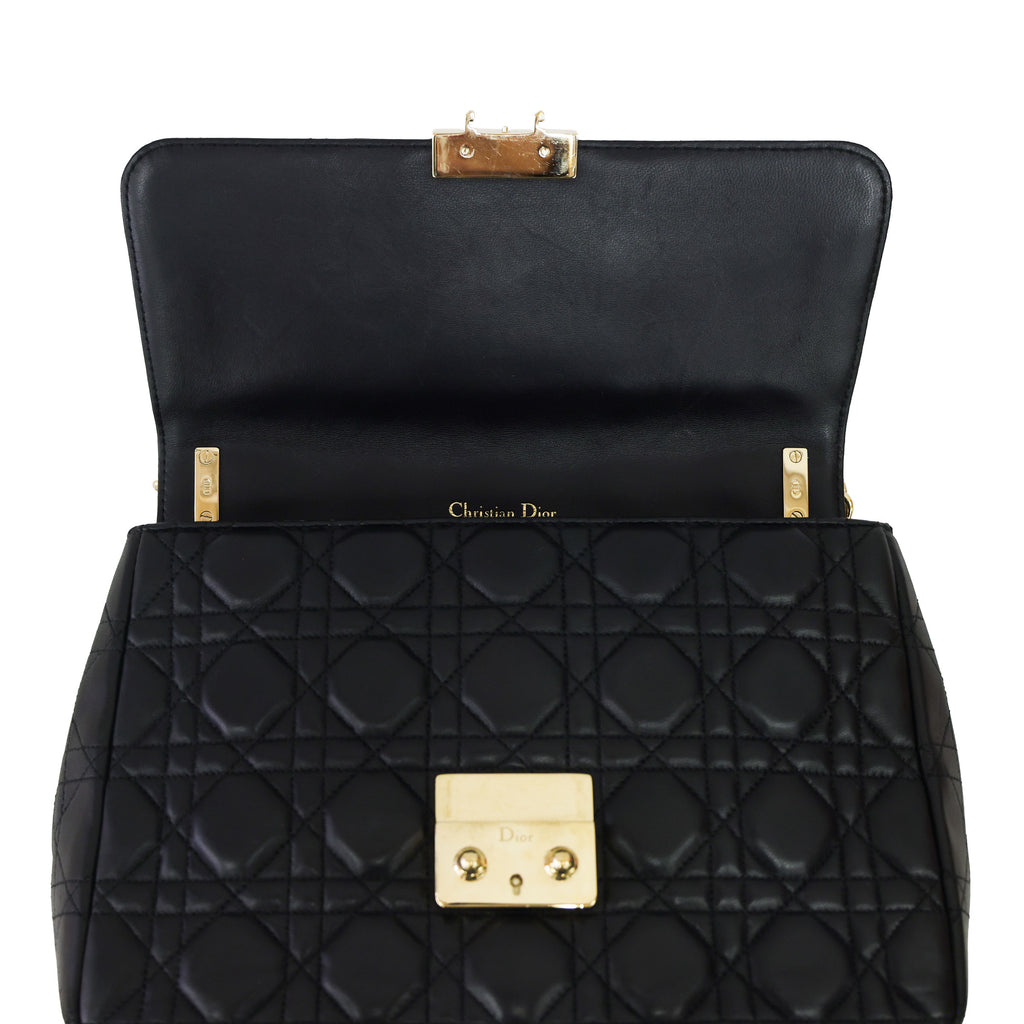 Preloved CHRISTIAN-DIOR Black Cannage Lambskin Chain Lock Shoulder Bag MD214 | Luxe Again Maison