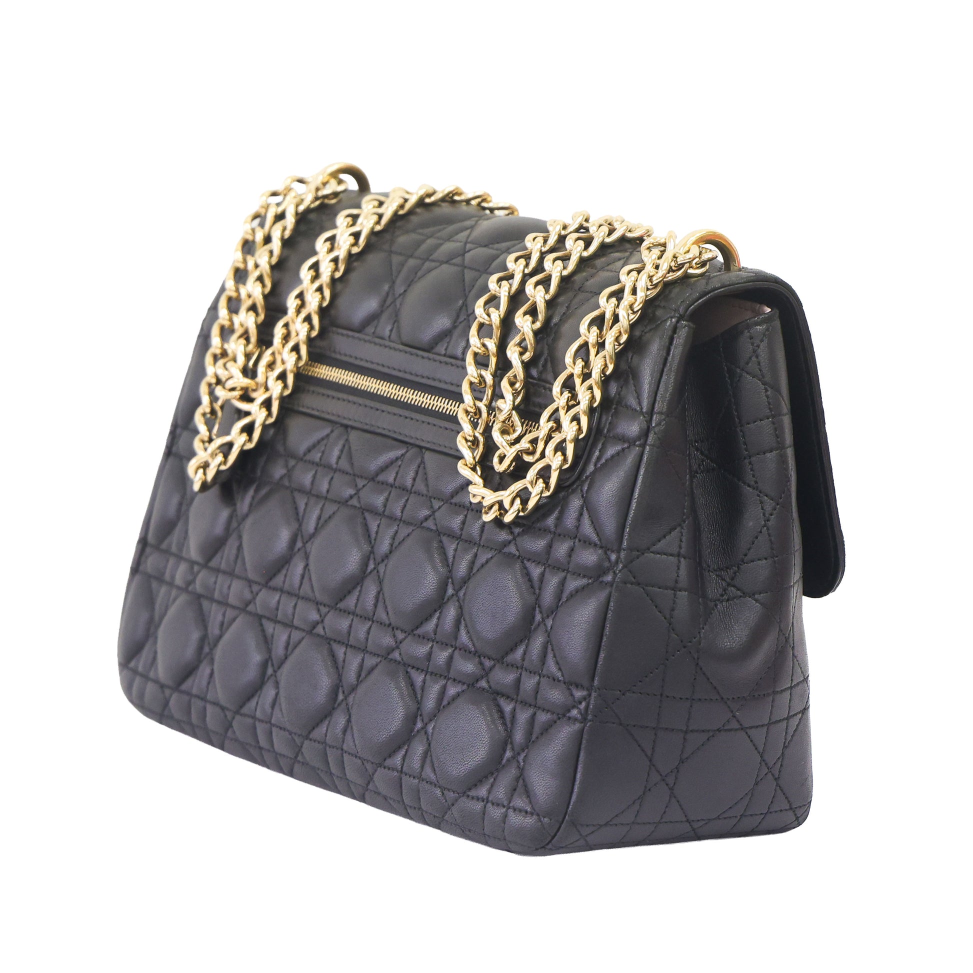 Preloved CHRISTIAN-DIOR Black Cannage Lambskin Chain Lock Shoulder Bag MD214 | Luxe Again Maison