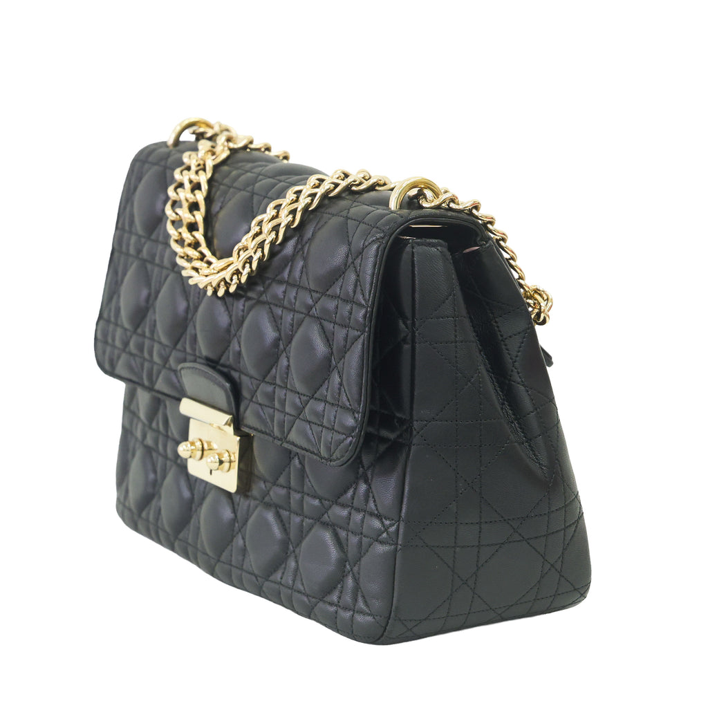 Preloved CHRISTIAN-DIOR Black Cannage Lambskin Chain Lock Shoulder Bag MD214 | Luxe Again Maison