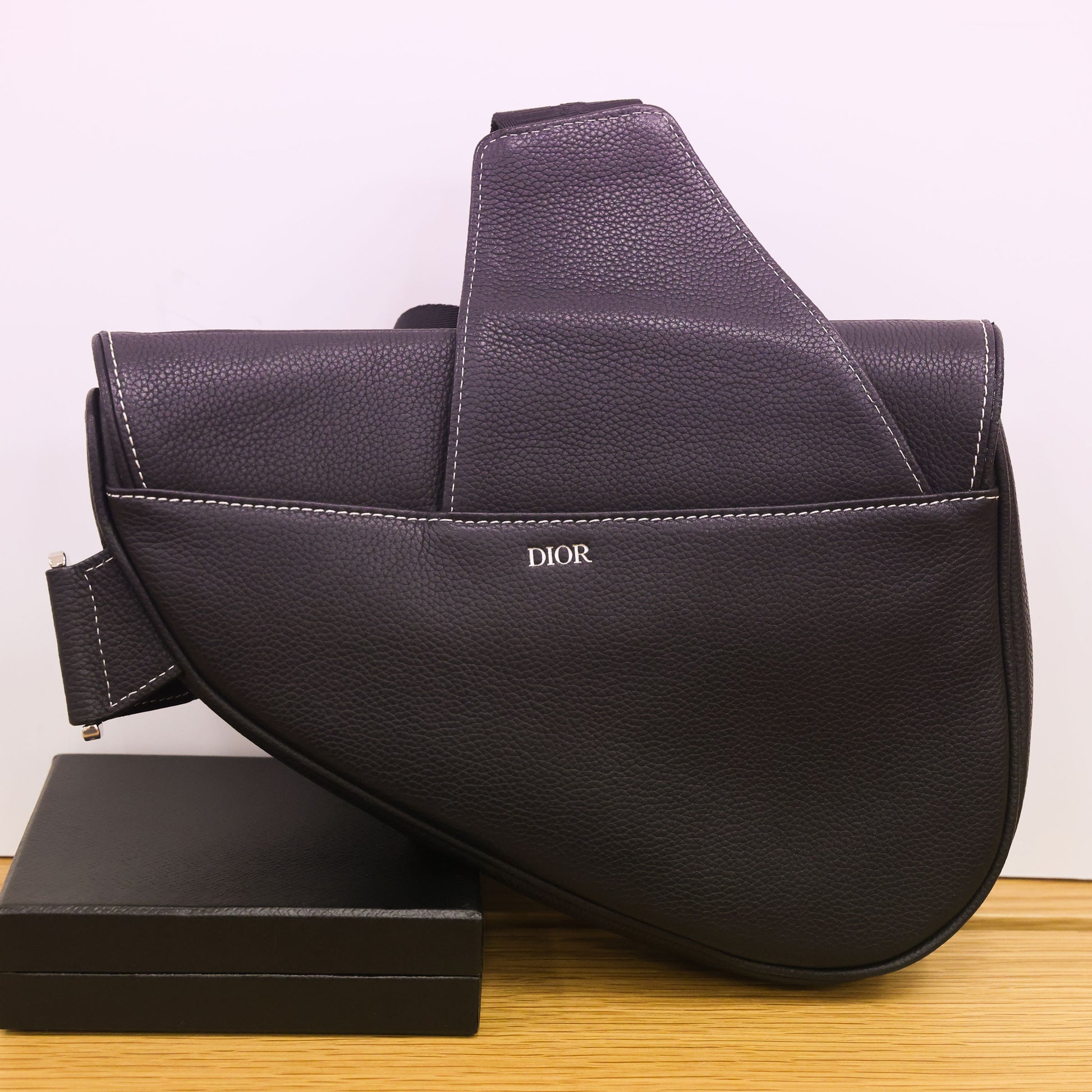 Preloved Christian Dior Black Grained Calfskin Saddle Bag | Luxe Again Maison