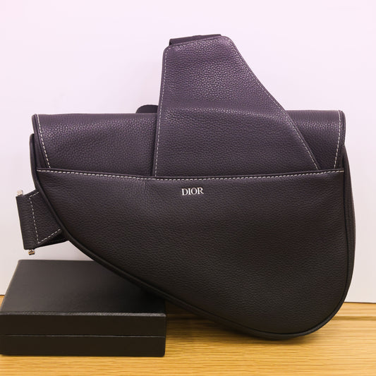 Preloved Christian Dior Black Grained Calfskin Saddle Bag | Luxe Again Maison