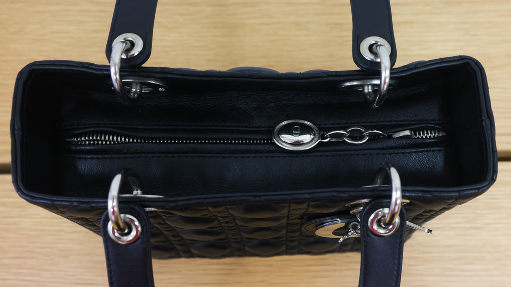 Pre-owned Christian Dior Lady Dior Black Cannage Lambskin Medium Bag | Luxe Again Maison