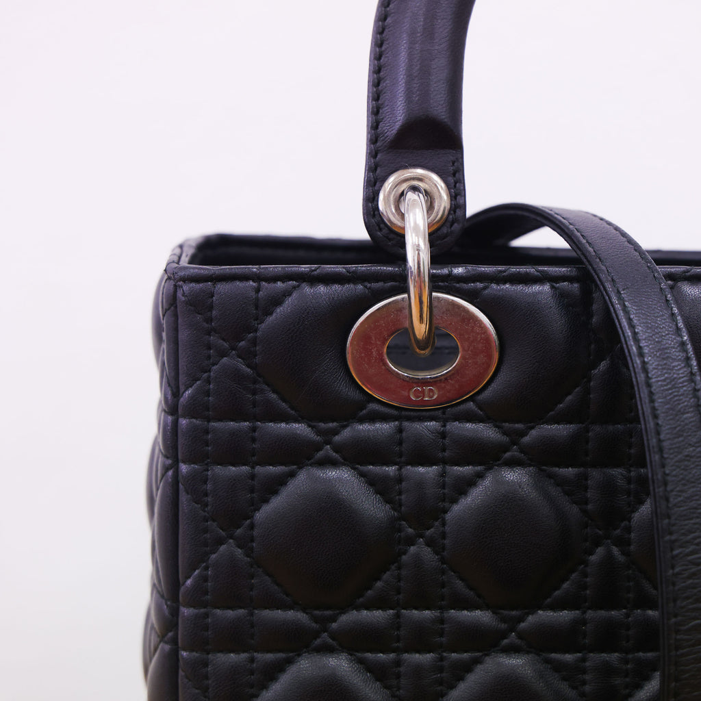 Pre-owned Christian Dior Lady Dior Black Cannage Lambskin Medium Bag | Luxe Again Maison