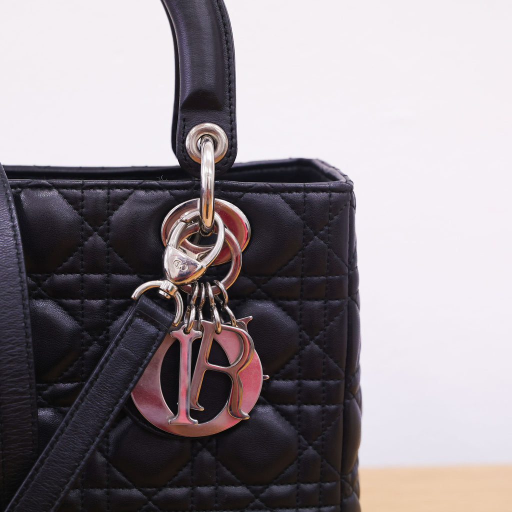 Pre-owned Christian Dior Lady Dior Black Cannage Lambskin Medium Bag | Luxe Again Maison