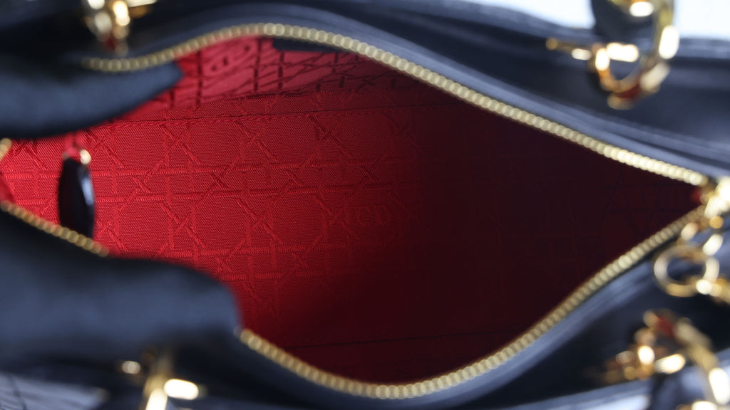 Preowned CHRISTIAN DIOR Lady Dior Cannage Leather Gold Hardware Black Medium | Luxe Again Maison