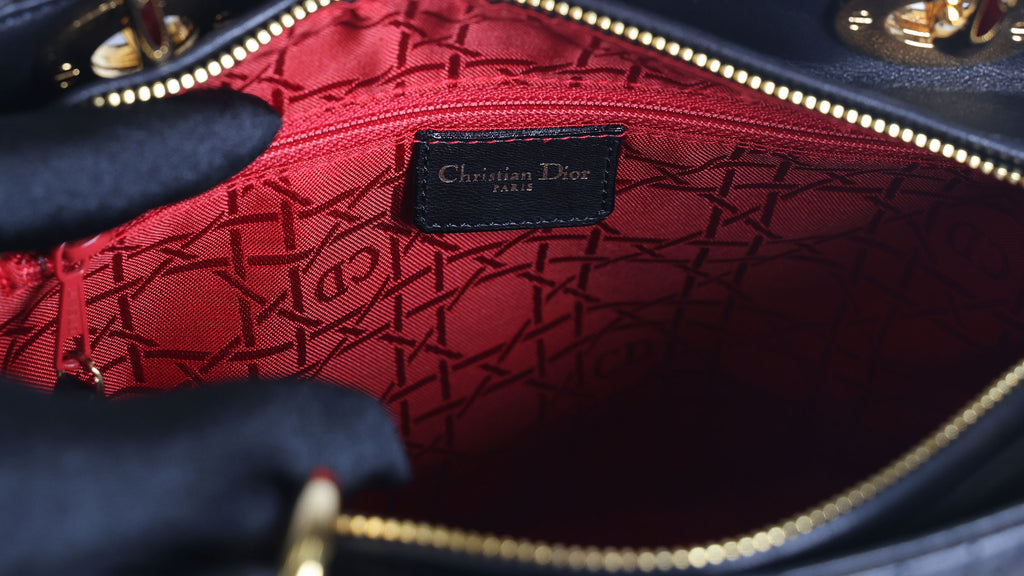 Preowned CHRISTIAN DIOR Lady Dior Cannage Leather Gold Hardware Black Medium | Luxe Again Maison