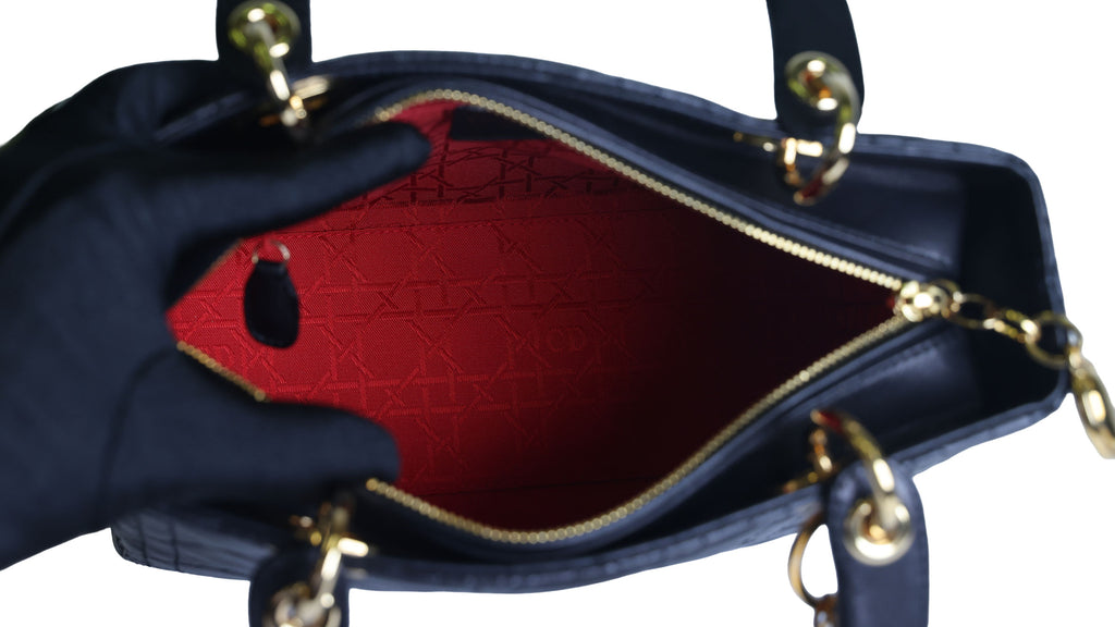 Preowned CHRISTIAN DIOR Lady Dior Cannage Leather Gold Hardware Black Medium | Luxe Again Maison