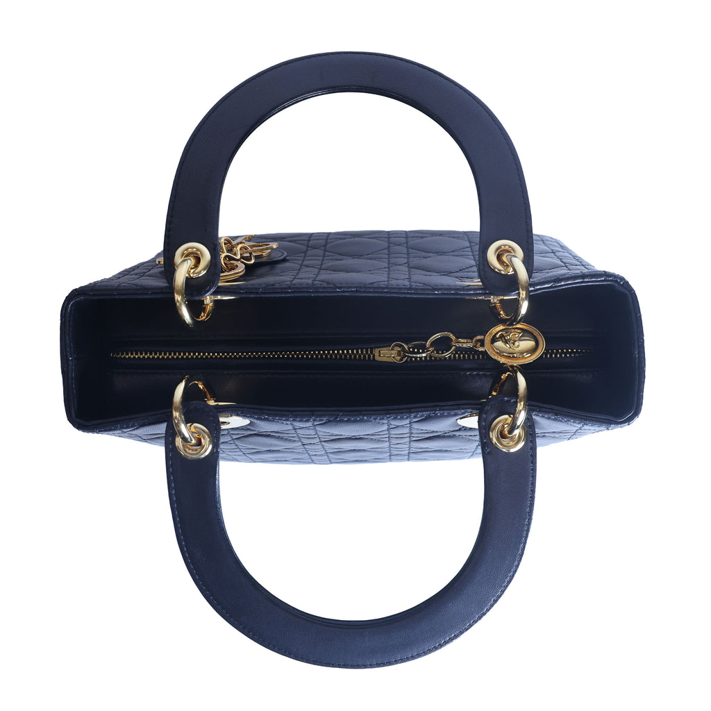 Preowned CHRISTIAN DIOR Lady Dior Cannage Leather Gold Hardware Black Medium | Luxe Again Maison